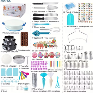 Kit de décoration de gâteaux de 655 pièces avec 3 couvercles pour moules à charnière, couvercle rotatif pour moule à gâteau, douille à pâtisserie - Product Image 3