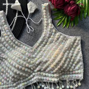Fashionable Beautiful Silk with Moti-<b>Beads</b> Crystal-Handwork Sleeveless Padded Back-Hook Blouse Collection Wholesale Supply - Product Image 3