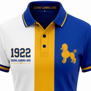 Sigma Gamma Rho Women <b>Polo</b> <b>Shirt</b> Royal Blue And Gold Color Block <b>3</b> Panels Custom Greek Apparel Short Sleeve Fashion Top - Product Image 5