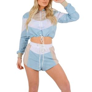 Custom Lightweight Full Zipper <b>Nylon</b> Color Block Shell Suit Short Crop Top Windbreaker Short Jogging Set Tracksuit for Women2026 - Product Image 4