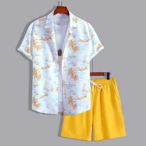 เสื้อเชิ้ตฤดูร้อนลำลองลายพิมพ์ 3 มิติ รูปเรือใบฮาวาย ต้นปาล์มชายหาด กระดุมแถวเดียว ผ้าถัก บริการ OEM - Product Image 2