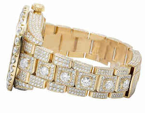 BOJ R.O.L.E.X.043 Montre pour homme en acier, quartz analogique, avec chiffres et lettres, entièrement sertie de moissanite, de luxe, tendance, 41MM, étanche 3BAR, style Hip Hop - Product Image 4