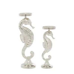 Juego de Portavelas de Metal de Lujo con Forma de Caballito de Mar, Decorativo, para Velas Cónicas, Centro de Mesa con Temática Costera, Acabado en Dorado y Plateado - Product Image 1