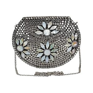 Womens EMPIRICART <b>Silver</b> Metal Beaded Handicraft Beautiful Bling Box <b>Clutch</b> Bag Purse For Bridal, Casual, Party, Wedding - Product Image 1