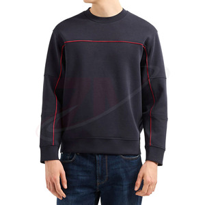 Sweat-shirt à col rond noir pour homme, coupe ample, en coton tricoté, décontracté, pour l'automne, avec détails de couture rouge - Product Image 1
