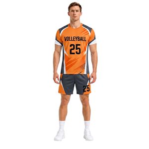 Uniforme de Voleibol Competitivo Naranja Gris, Tejido de Poliéster con Malla Transpirable, Secado Rápido, para Entrenamiento y Partidos - Product Image 1