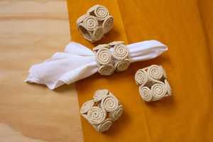 Cream Crochet Napkin Rings With Floral Embellishments Vintage Style Wedding <b>Table</b> Decor 5 Cm Width Eco Friendly Fabric Rings - Product Image 3