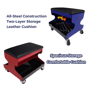 Taburete mecánico azul de acero duradero, asiento de cojín negro, bandeja de almacenamiento de herramientas incorporada, ruedas giratorias para uso en taller de garaje - Product Image 4