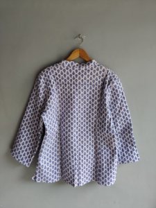 Women's Cotton <b>Mandarin</b> <b>Collar</b> <b>Jacket</b> Three Quarter Lantern Sleeve Printed Geometric Pattern Summer Breathable Prairie gift - Product Image 6