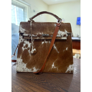 Sac à main de luxe en cuir de vachette pleine fleur avec rabat, décorations chaînes, classique, décontracté, grande capacité, deux sangles ouvertes - Product Image 6