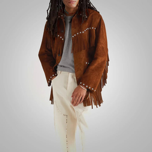 Premium Unisex Western Fringe <b>Suede</b> <b>Leather</b> <b>Jacket</b> Classic Retro Cowboy Style High Quality Customizable Front Manufacturer - Product Image 2