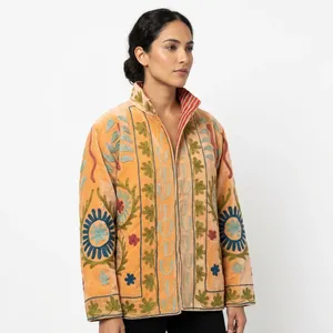 Chaqueta Bomber Acolchada para Mujer, Reversible, de Terciopelo y Algodón, con Bordado Floral, Cuello Mandarín y Mangas Largas - Product Image 3