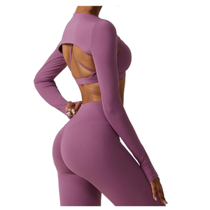 Vêtements de yoga pour femmes, tendance, nouvelle arrivée, qualité supérieure, sexy, ajustés, 3 pièces, ensembles de fitness pour la salle de sport, avec logo et couleur personnalisés - Product Image 5