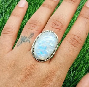 Wholesale Natural Rainbow <b>Moonstone</b> Ring 925 Sterling Silver Oval Gemstone Dainty Fashion <b>Jewelry</b> Anniversary Gift for Women - Product Image 5