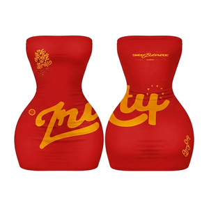<b>Women's</b> Red Sleeveless High Waist Letter Print <b>Romper</b> Dress Sexy Clubwear Skinny Fit Tummy Control Shapewear Spring Summer - Product Image 1