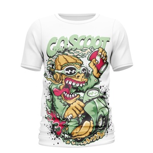 Camiseta de Manga Corta con Cuello Redondo para Hombre, 100% Algodón, Diseño Personalizado de Calavera con Gafas 3D Rojas y Azules, Impresión por Sublimación, Venta al Por Mayor - Product Image 4