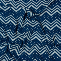 Tissu en coton pur biologique imprimé à la main Indigo blanc bleu zig-zag dotes rayures pour la décoration intérieure artisanat chemises bâches de voiture
