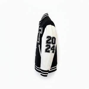 URBANGAZER <b>Men's</b> Winter Varsity <b>Jacket</b> 100% Wool Breathable Windproof Eco-Friendly Patchwork Design High Street Style Black - Product Image 2