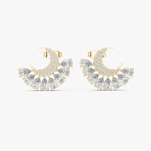Boucles d'oreilles statement en or jaune 9K avec diamants de laboratoire poire et ronds de 2,644 carats en forme de croissant de lune, vente en gros, bijoux OEM - Product Image 1