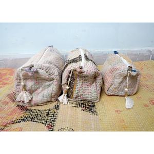 Wholesale Cotton kantha Tassel Zipper Pouch 3-Piece Vintage Large Eco-Friendly Portable Women's Cosmetic Organizer Bag Set - Product Image 2