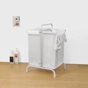 Grande cesto per biancheria in tessuto Oxford a 2 livelli da 110 litri con coperchio di smistamento per la conservazione di vestiti e giocattoli bianco - Product Image 2