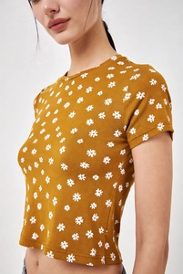 Camiseta Corta de Manga Corta para Mujer, Cuello Redondo, 100% Algodón, Camiseta Básica, Top Corto - Product Image 2