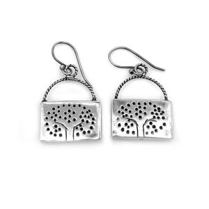 Boucles d'oreilles pendantes Arbre de Vie en argent sterling 925 – Goutte rectangulaire inspirée de la nature, fabriquées à la main, finition oxydée, bijoux artisanaux - Product Image 2