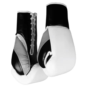 Guantes de Boxeo de Cuero con Cordones Blancos y Negros, Guantes de Entrenamiento para Adultos, Transpirables, con Protección de Espuma Multicapa - Product Image 2