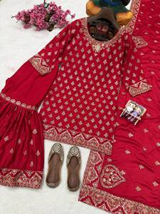 Ensemble Salwar Kameez en Soie Brodé Lourd pour Femme, Orné de Zari Doré, Tenue Traditionnelle Indienne/Pakistanaise avec Dupatta, Idéal pour Mariages et Fêtes, Livraison Rapide - Product Image 2