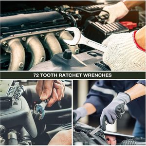 Kit de clés à cliquet 7 pièces 8mm-19mm en acier au chrome-vanadium entièrement poli 72 dents, outil de garage standard pour la maison - Product Image 6