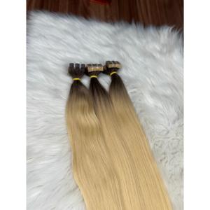 Extensions de cheveux humains blond cendré ombré, lisses, à bandes adhésives, 3 pièces - Product Image 3