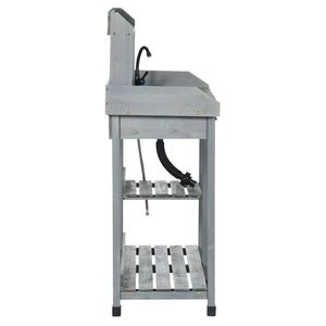 Tavolo da Giardino Grigio con Lavello Rimovibile e Rubinetto per Hotel, Centri Commerciali, Parchi, Patii - Materiali Durevoli in Acciaio, Rattan e Legno - Product Image 3