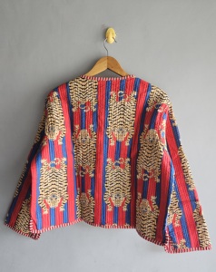 Abrigo Acolchado para Mujer, Estampado de Tigre, Botones al Frente, Manga Larga, Chaqueta Roja y Azul, Ropa Exterior Informal, Regalo para Ella - Product Image 6