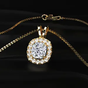Lab Grown CVD Diamond Halo Pendant <b>Necklace</b> Cushion Cut <b>D</b>-E Color VVS-VS Clarity IGI Certified Gold Engagement Wedding India - Product Image 5