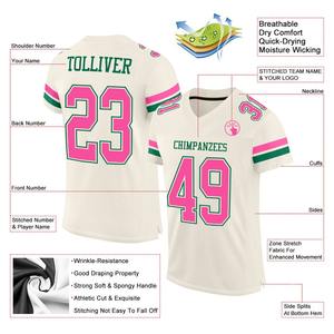 Custom Football JerseyPremium Quality Soccer Uniform|EM & ODM Manufacturer Custom Cream Pink-Kelly <b>Green</b> <b>Mesh</b> Authentic Football - Product Image 2