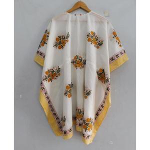 ชุดเดรสผ้าฝ้ายทำมือพิมพ์ลายบล็อกสไตล์โบฮีเมียนสำหรับใส่ไปชายหาด เสื้อคลุมหลวมๆ สวมใส่สบายในช่วงฤดูร้อน เหมาะสำหรับวันหยุดพักผ่อน คอวี แขนทรงปีกค้างคาว ทรงปล่อยชายกระโปรง - Product Image 5