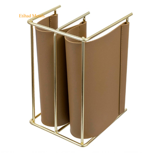 2 Slot Modern Mail Holder Deluxe Brass & Leatherette Magazine Rack Pu Leather Magagize Holder - Product Image 3