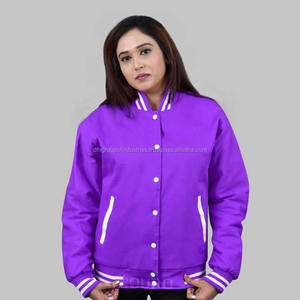 Chaquetas de béisbol con bordado de chenilla y logotipo personalizado unisex, chaqueta de sarga de algodón con cuello levantado para hombre - Product Image 1