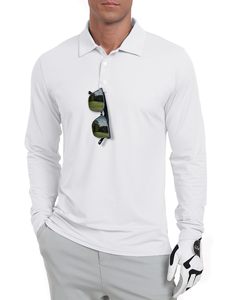 Chemises décontractées pour hommes, couleur unie, polos de golf à manches longues, UPF 50+, polos à col à manches longues, vêtements de travail, logo personnalisé, chemises vierges - Product Image 5