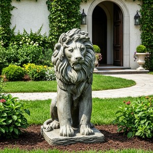 Sculpture de tête de lion en pierre, statue de jardin, vente en gros, Moradabad, Inde - Product Image 1