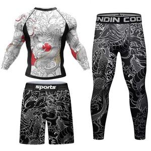 ชุดวอร์มผู้ชาย MMA No Gi Rashguard เสื้อยืด+กางเกงชกมวย ชุดเจอร์ซีย์ BJJ มวยไทย กางเกงขาสั้นรัดรูป ชุดกีฬา - Product Image 5