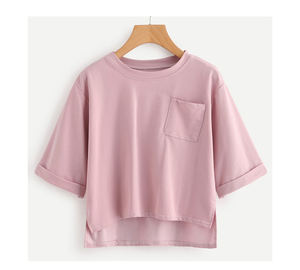 T-shirts courts unis pour femme, grammage lourd, effet délavé à l'acide, personnalisables avec logo, vente en gros à prix abordable - Product Image 1