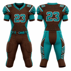 Ensemble d'uniformes de football américain personnalisés en polyester, col en V, manches courtes, tissu respirant, pantalon ajusté, adulte - Product Image 5