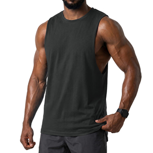 Camiseta sin Mangas Negra para Hombre, Cuello Redondo, Color Sólido, Informal, Transpirable, de Punto, de Poliéster, para Hacer Ejercicio - Product Image 5
