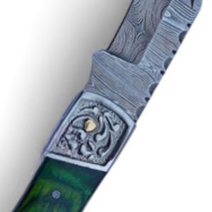 Couteaux pliants de poche haut de gamme avec lame en acier à motifs, manche décoratif et étui de rangement en cuir pour le camping et la chasse - Product Image 6