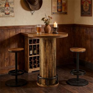 Set di Mobili da Bar con 2 Sgabelli e Tavolo Circolare per Famiglie Attive, Sedie Facili da Spostare - Product Image 1