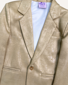 Blazer doré texturé pour garçons, veste de costume formelle à simple boutonnage avec revers cranté en tissu peigné, idéal pour les fêtes et banquets - Product Image 4