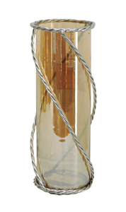 Tall Amber Glass Cylinder Vase with Twisted <b>Silver</b> <b>Wire</b> Spiral Frame - Decorative Modern Floral Centerpiece Bud Vase - Product Image 3