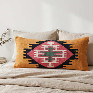 Housse de coussin décorative Kilim à blocs de couleur pour lit, grandes coussinères lombaires pour un style côtier et contemporain - Product Image 3
