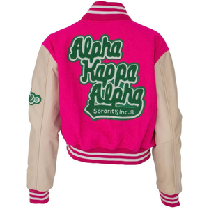 1908 Stacked Green Crop Leather Varsity Jacket Women Embroidered Letterman Bomber <b>Coat</b> Casual College Style Cropped Fashion - Product Image 2